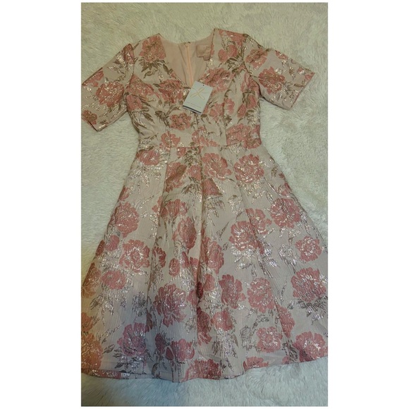 Gal Meets Glam Adair Pink Passion Rose Jacquard Fit & Flare Dress - Picture 10 of 17